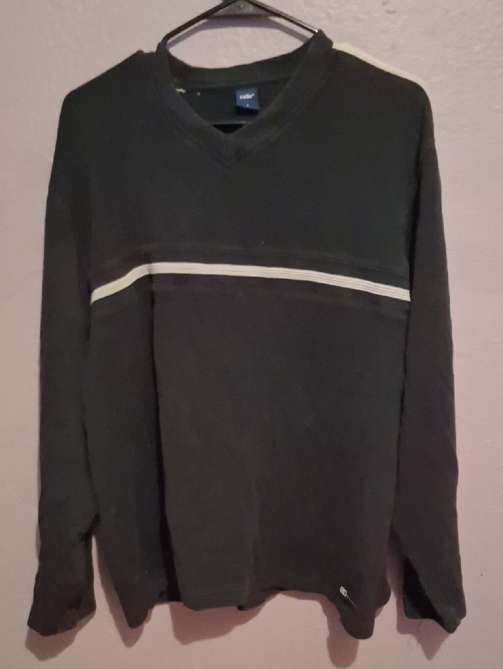 Cello Men's Black V-Neck Sweater with Cream Chest Stripe
